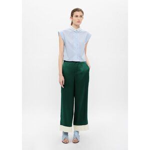 Thakoon Pants Silk Charmeuse Green and Ivory Pants Relaxed Fit SZ 0 NWT $275